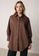 Koszule damskie - Brązowa Bawełniana Koszula Oversize z Biżuteryjnymi Guzikami Adrearina - miniaturka - grafika 1