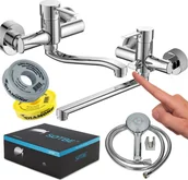 Baterie umywalkowe - SOTBE UNICORN bateria wannowa z długą wylewką + SOTBE Bateria umywalkowa ścienna - miniaturka - grafika 1