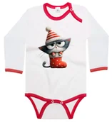 Body dla niemowląt - Body dziecięce Szary Kot Kotek W Świątecznej Skarpecie Święta 74/80 - miniaturka - grafika 1