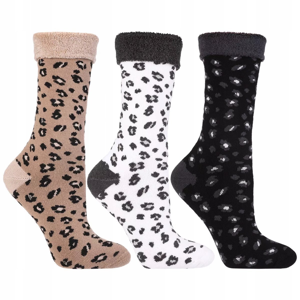 3X SKARPETKI DAMSKIE PANTERKA CIEPŁE WYSOKIE SKARPETY KOLOROWE MORAJ 35-38