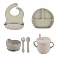 Miseczki i talerzyki dla dzieci - PIERWSZE NACZYNIA ZESTAW DO KARMIENIA DLA DZIECI SILIKONOWE NACZYNIA SZARY - miniaturka - grafika 1