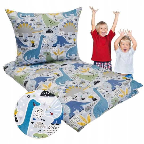 Pościel Dziecięca 90x120 + 40x60 Dinozaury Niebieskie Produkt Polski