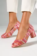 Czółenka - Różowe czółenka ażurowe peep toe damskie na ozdobnym słupku Casu D24X17-O-36 - miniaturka - grafika 1