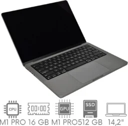 Apple MacBook Pro 14 A2442 M1 PRO 16GB 512GB SSD 14,2" Liquid Retina XDR 3024x1964 WiFi BT Kam OS Sequoia PL Gw12mc - Elektronika OUTLET - miniaturka - grafika 1