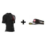 Koszulki sportowe męskie - COMPRESSPORT koszulka biegowa kompresyjna Trail Running Postural SS Top + COMPRESSPORT Daszek Ultralight Visor - miniaturka - grafika 1