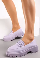 Mokasyny damskie - Fioletowe Mokasyny Zdobione Łańcuchem Tholes - miniaturka - grafika 1
