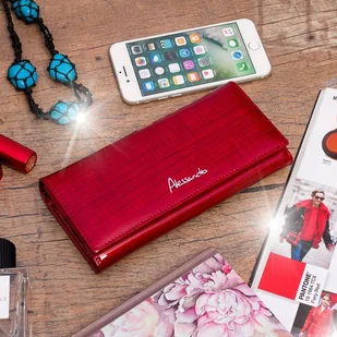 Portfel skórzany damski lakierowany duży na magnes czerwony RFiD Alessandro - Portfele Portfel skórzany damski lakierowany duży na magnes czerwony RFiD Alessandro - Portfele - miniaturka - grafika 1