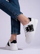 Sneakersy damskie - Białe damskie buty sneakersy ze czarną wstawką Shelovet - miniaturka - grafika 1