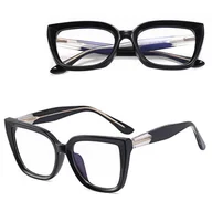 Okulary korekcyjne, oprawki, szkła - Damskie okulary kocie oczy zerówki do komputera BLUE LIGHT 25150 Czarne - miniaturka - grafika 1