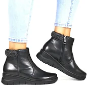 Botki damskie - Damskie Botki Skórzane na Koturnie Vinceza 39962 Czarne - VINCEZA - miniaturka - grafika 1