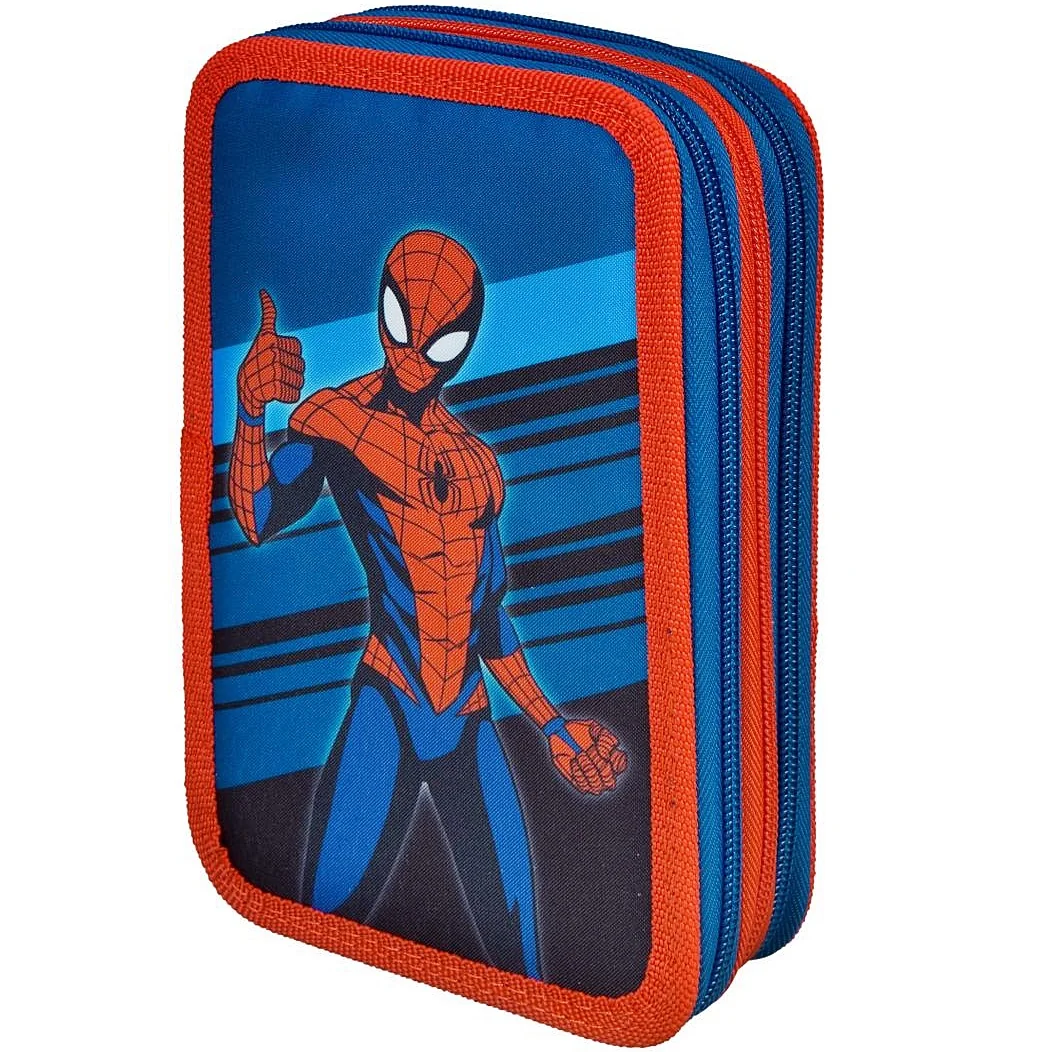 Piórnik szkolny trzykomorowy z wyposażeniem potrójny + akcesoria Spiderman