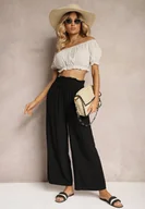 Spodnie damskie - Czarne Spodnie z Bawełny Typu Palazzo High Waist z Gumką w Talii Nelsaria - miniaturka - grafika 1