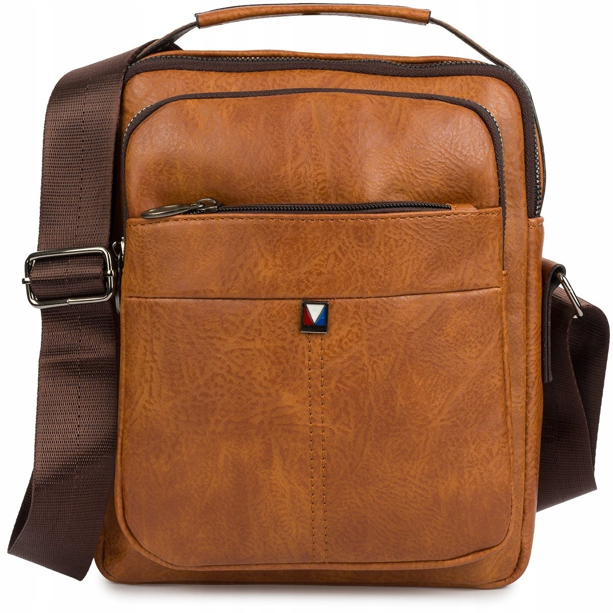 Torba Saszetka Męska Na Ramię Elegancka Ekoskóra Raportówka Pojemna Brązowa