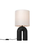 Lampy stojące - QAZQA Designerska lampa stołowa czarna z białym lnianym kloszem - Lotti - miniaturka - grafika 1