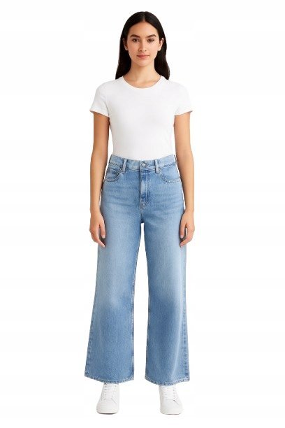 Guess Długie Jeansy Wysoki Stan Proste Niebieskie 100 Bawełna 26/30 Gna