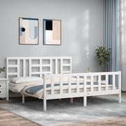 Łóżka - Rama łóżka z zagłówkiem, biała, 180x200 cm, drewniana Lumarko! - miniaturka - grafika 1