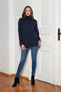 Sweter oversize z golfem - SWE148 granat - Swetry damskie - miniaturka - grafika 1