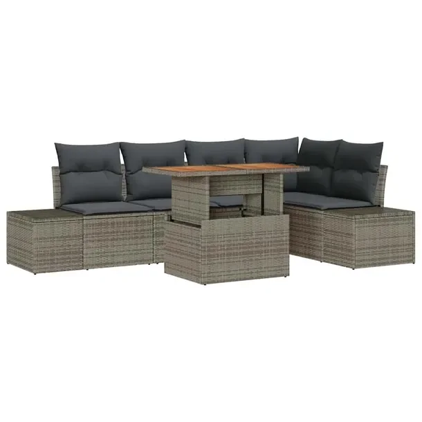 6-częściowy zestaw sof ogrodowych z poduszkami, szary, 2x sofa, 1x naroż