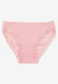 Majtki damskie - Różowe Bawełniane Majtki Figi z Koronką Osswa - miniaturka - grafika 1