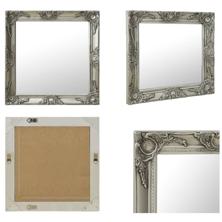 vidaXL Lustro ścienne w stylu barokowym 60 x 60 cm srebrne - Lustro ścienne - Lustro ścienne - Lustro kwadratowe - Lustro kwadratowe