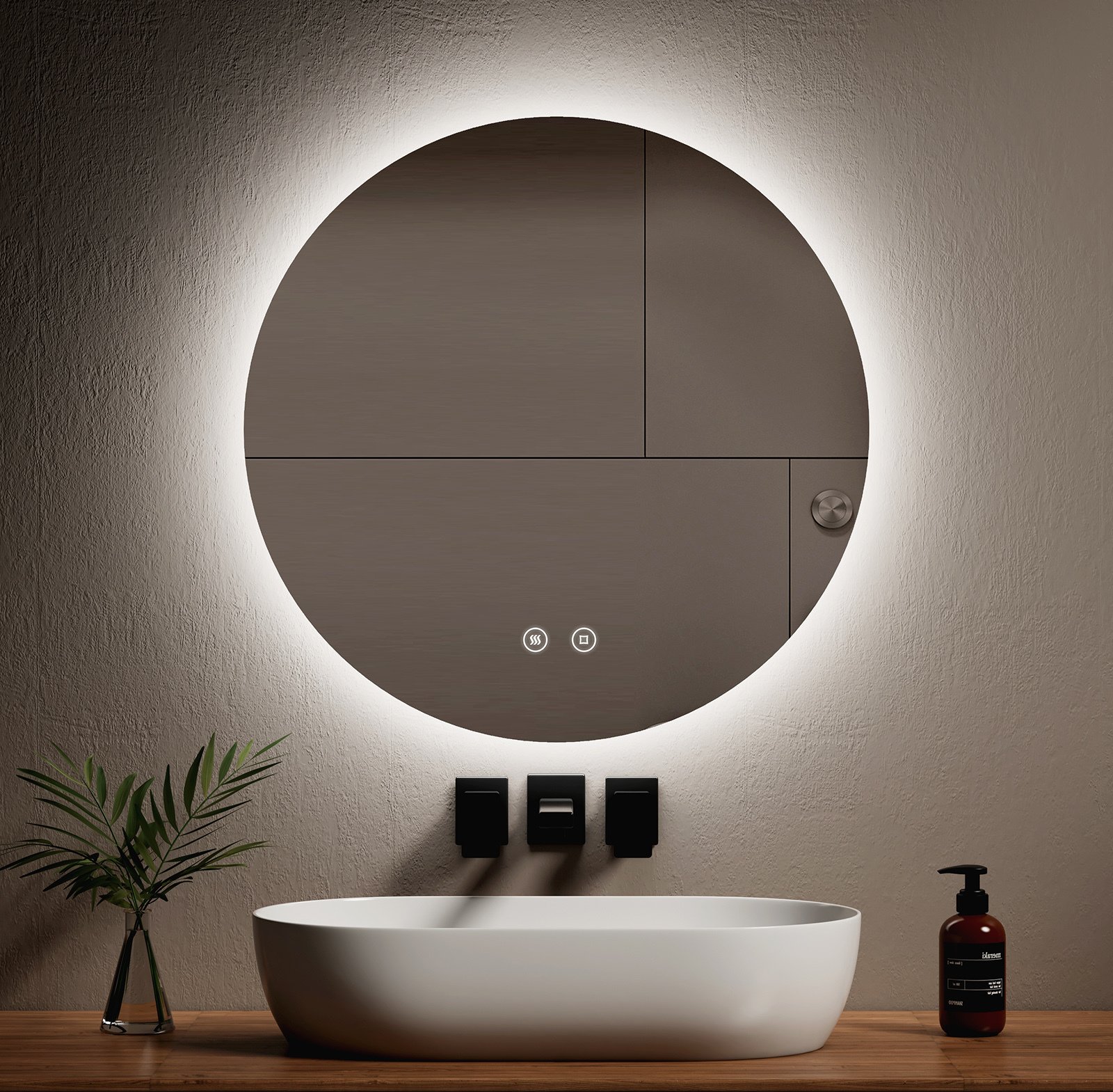 Lustro łazienkowe EMKE LED okrągłe z zimnym białym oświetleniem Lustro łazienkowe 70 cm z bezmgielnym, ściemnianym lustrem ściennym LED z przełącznikiem dotykowym IP44 energooszczędne