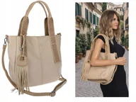 Torebki damskie - Torebka Damska Listonoszka Worek Shopper Torba na Ramię MC669 beżowa - miniaturka - grafika 1