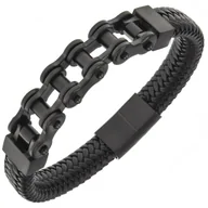 Bransolety męskie - Bransoletka skórzana męska czarna MOTO CHAIN - miniaturka - grafika 1
