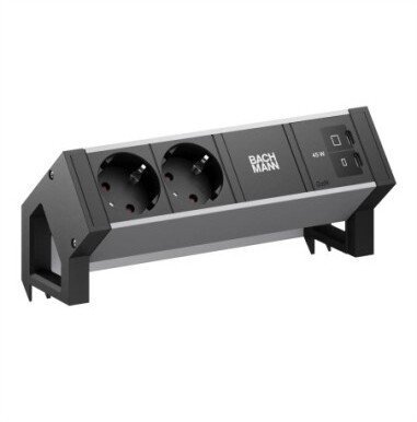Listwa zasilająca Bachmann BACHMANN DESK2 ALU CZARNY 2xCEE7/3, 1xUSB C/C 45 W, dł. 0,2 m, RAL9005