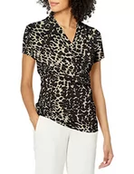 Koszule damskie - DKNY Damska koszula z krótkim rękawem z boku z falbanką, Motyw Zwierzęcy, S - miniaturka - grafika 1