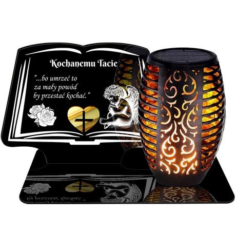 ZNICZ SOLARNY LED WIECZNY PODSTAWKA NA CMENTARZ GRÓB Księga EFEKT PŁOMIENIA DLA TATY
