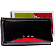 Portfele - Czarny portfel lakierowany damski Peterson, 9,5 x 18,5 x 3 cm, na zatrzask - miniaturka - grafika 1