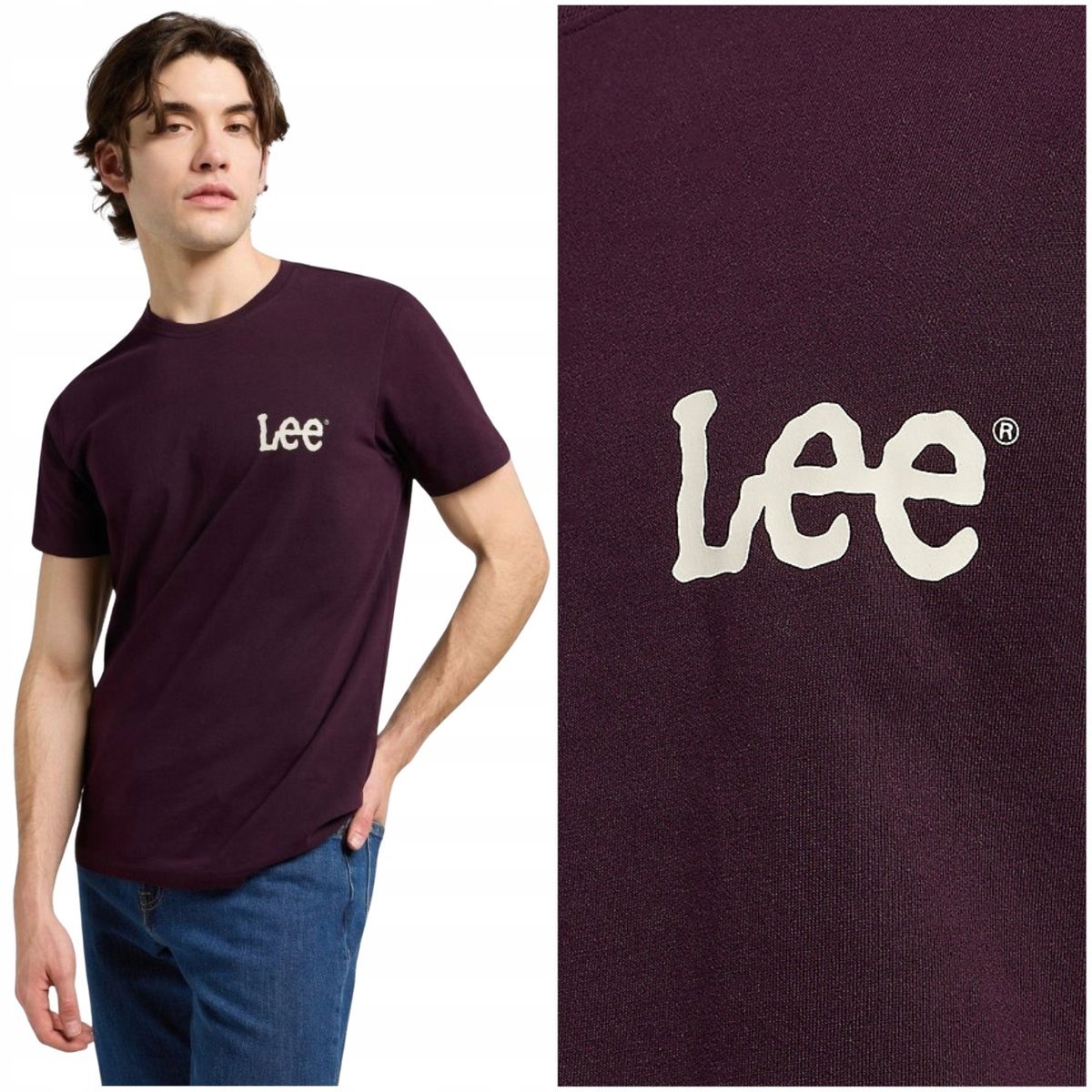 Lee MEDIUM WOBBLY LEE TEE Deep Wine koszulka bawełniana męska logo S