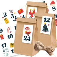 Ozdoby bożonarodzeniowe - Kalendarz Adwentowy 24 Torebki + Naklejki + Sznurek Eco - Mikołaj - miniaturka - grafika 1