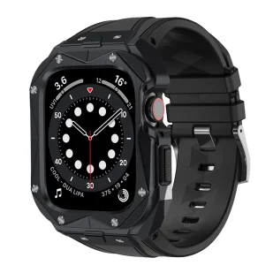 Kingxbar CYF140 2w1 pasek Apple Watch Ultra, SE, 8, 7, 6, 5, 4, 3, 2, 1 (49, 45, 44, 42  mm) z wbudowanym pancernym etui ze stali nierdzewnej czarny - Akcesoria do smartwatchy - miniaturka - grafika 1