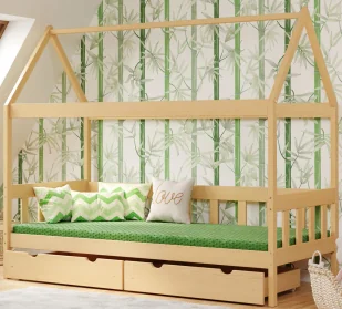 Drewniane łóżko domek do pokoju dziecięcego, sosna 190x80 cm T5-D86 - Łóżka dla dzieci i młodzieży - miniaturka - grafika 1