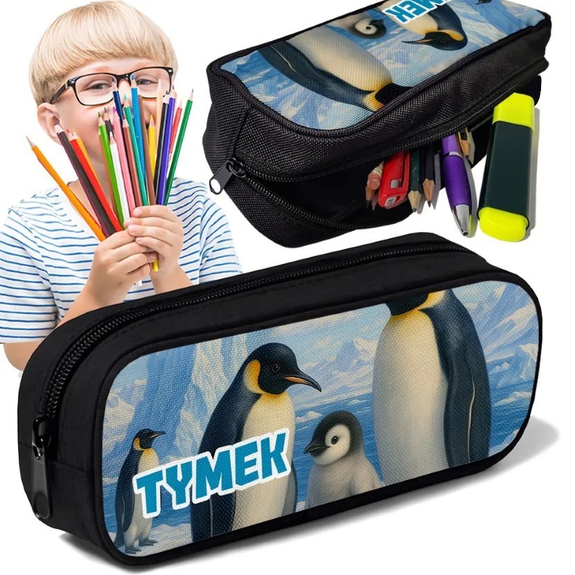 Piórnik TUBA z imieniem Pingwin Pingwiny Personalizowany Szkolny Prezent