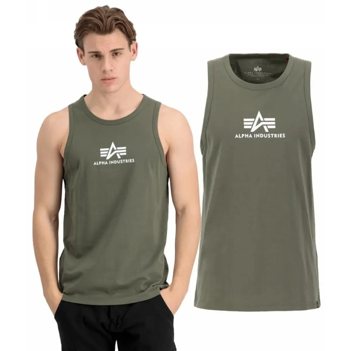 Tank Top Alpha Industries Basic Mid Logo 126566 142 - Ciemnooliwkowy XL [XL]