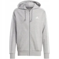 Bluzy męskie - Bluza męska adidas Essentials French Terry 3-Stripes Full-Zip Hoodie szara - miniaturka - grafika 1