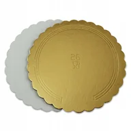 Dodatki do ciast w proszku - Podkład pod tort 26 cm Okrągły KARBOWANY 2000 g/m2 złoty-biały - miniaturka - grafika 1