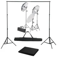 Lampy studyjne - vidaXL Lampa studyjna Fotograficzny zestaw studyjny z lampami i tłem 3055124 - miniaturka - grafika 1