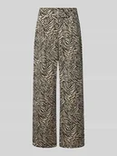 Spodnie damskie - Spodnie materiałowe z szeroką nogawką i zakładkami w pasie model ‘KATE’ - miniaturka - grafika 1