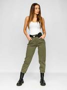 Spodnie damskie - Khaki jeansowe spodnie damskie z wysokim stanem i paskiem z saszetką Denley LA688 - miniaturka - grafika 1