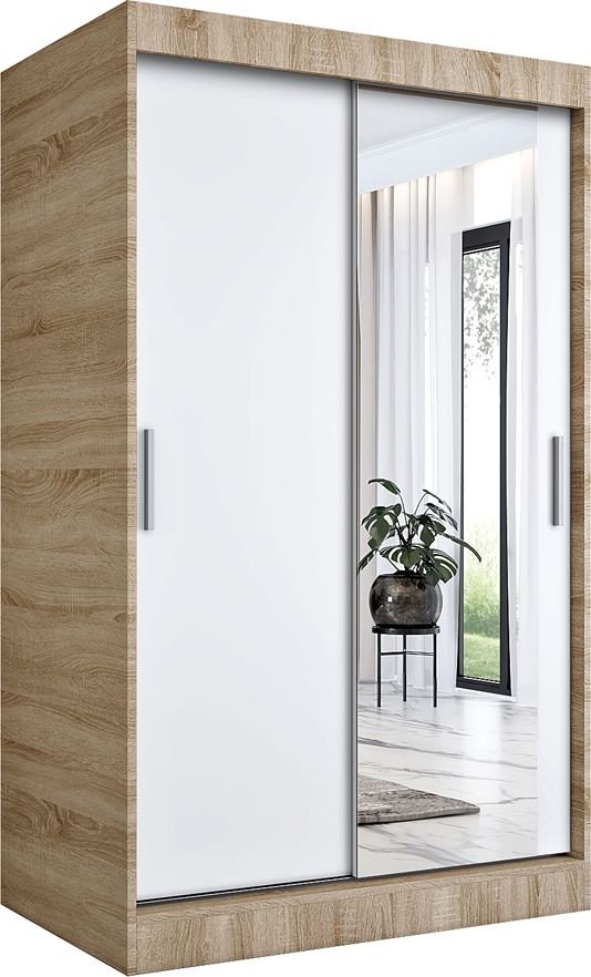Elior Przesuwna szafa z lustrem dąb sonoma + biały - Palmira 3X