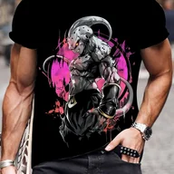 Koszulki męskie - TEMU Męska Koszulka 3D Anime - Styl Czarno-Różowa Krótki Rękaw Okrągły Dekolt Letnia Bluza z Wyrazistym Nadrukiem Postaci, Pranie w Praniu Maszynowym - miniaturka - grafika 1