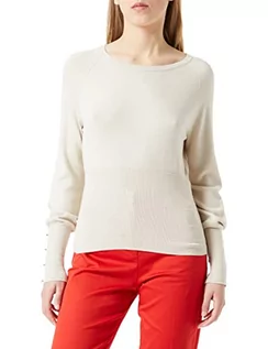 Swetry damskie - Morgan damski sweter z długim rękawem z okrągłym dekoltem Mateo Beige Medium TL, beżowy, L - grafika 1
