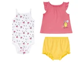 Komplety dla niemowląt - lupilu® Komplet niemowlęcy na lato (body, koszulka, spodenki), 3 elementy (74/80, Różowy/biały/żółty) - miniaturka - grafika 1