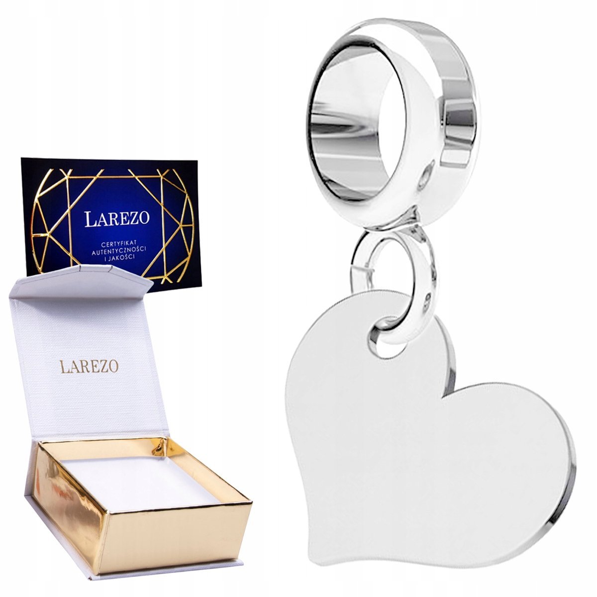 CHARMS SREBRNY Wiszący z Sercem Love Miłość Lśniące Serduszko SREBRO 925