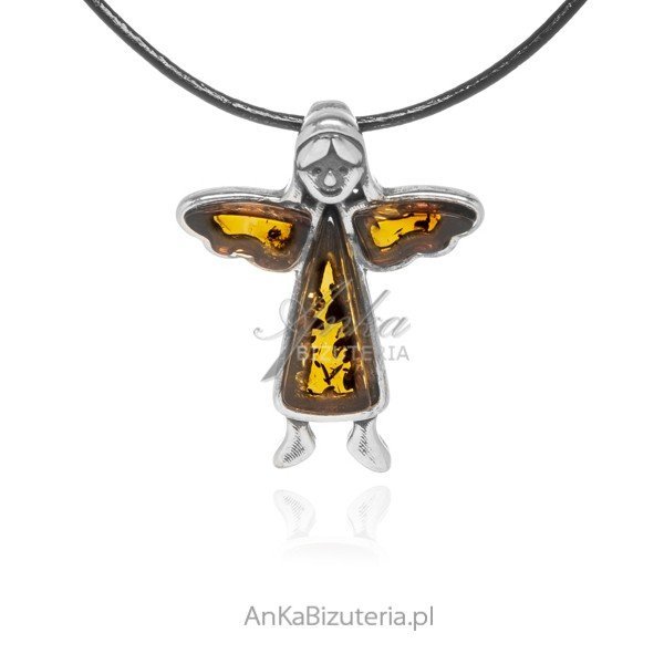 ankabizuteria.pl Zawieszka srebrna ANIOŁEK z bursztynem