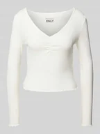 Bluzki damskie - Bluzka z długim rękawem o kroju slim fit z mieszanki bawełny z falbanami model ‘BETTY’ - miniaturka - grafika 1