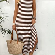 Sukienki - TEMU Letnia Sukienka z Okrągłym Dekoltem w Paski, Casualowa Kamizelkowa Sukienka dla Kobiet qqq - miniaturka - grafika 1